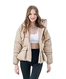 M2C Women's Hooded Short Puffer Jacket Padded Winter Coat Khaki S