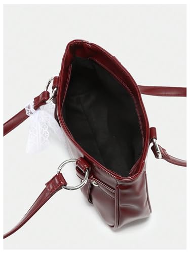 MakeMeChic Women's PU Leather Double Strap Ring Linked Shoulder Bag Underarm Handbags4