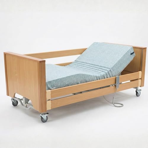 Letto Ospedaliero Elettrico a 5 Funzioni in Rovere e Acciaio 4 motori 5 Funzioni con Sponde - Incluso Materasso Ortopedico, Movimento Trendelenburg/Anti-Trendelenburg - Degenza e Anziani, DM Classe 1