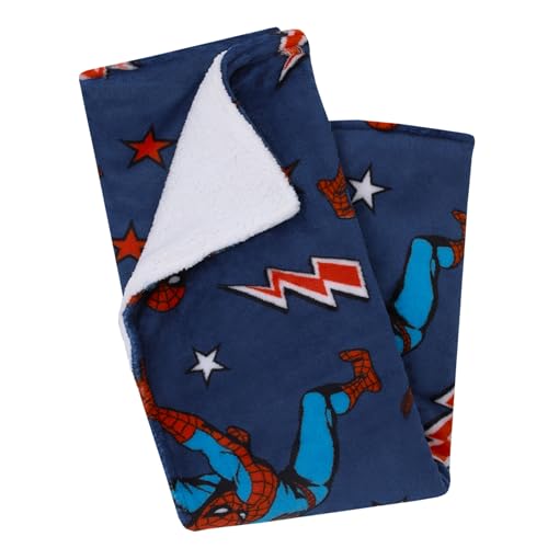Image of Marvel Spiderman Blue, Red and White Super Soft Sherpa Baby Blanket