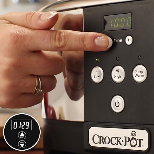 Foto von Crockpot, elektronischer Schongarer | 5,7 l (5–6 Personen) | programmierbar mit digitalem 20-Stunden-Timer | Edelstahl [SCCPBPP605], Silber