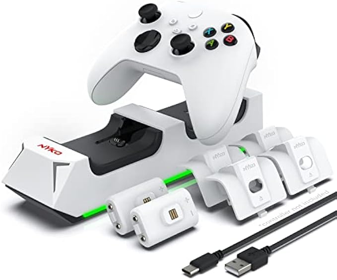 Nyko Charging Station for Xbox Series XS and Xbox - Charge Base for 2 Xbox Controllers w/LED Indicators and Extra USB Port - Xbox Controller Charge Stand w/Rechargeable Batteries - Xbox Accessories