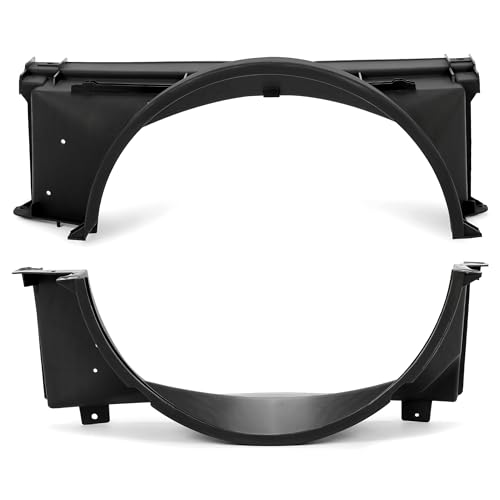 HECASA Fan Shroud Compatible with 1988-1999 Chevy Chevrolet GMC Sierra C/K 1500 2500 3500 Series Replacement for 15739589 GM3110116 15696691 GM3110117 Front Upper & Lower Radiator Fan Shroud Black