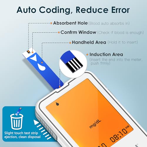 G-425-2 Blood Glucose Monitor Kit, 100 Test Strips, 100 Lancets, 1 Blood Sugar Monitor, 1 Lancing Device, Diabetes Testing Kit No Coding, Glucometer Large Display, Glucose Meter for Home Use