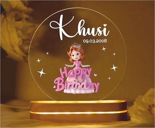 Image of PRINTHUA Personalized LED Night Table Lamp with Custom Name, Unique Gift for Women, Men, Kids, Girlfriend, Boyfriend, Husband, Wife | Perfect for Birthdays & Special Occasions (Happy Birthday 3)
