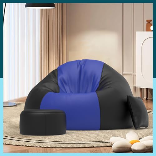 Image of Biggie Bean Bag 7XL Bean Bag Chair with Beans Filled - The Classics Bean Bag Sofa - Combo Set-Styled for Elegance with Free Cushion & Footrest (Matching Color : Ykora Blue Black)