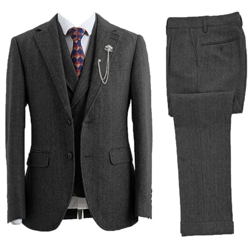 Men 3 Piece Suit Tweed Herringbone Double-Breasted Wedding Tuxedos Size Men Clothing3