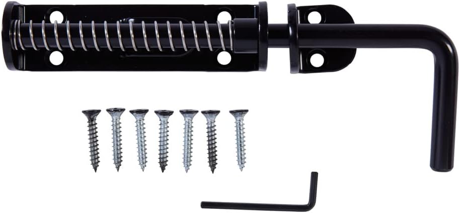 National Hardware N109-214 V1142 Spring Loaded Heavy Duty Sliding Door Bolt Latch - Black Steel Security Lock for Gates, Sheds and Stalls - Left or Right Hand Operation