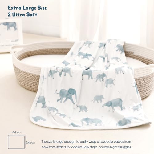 Image of GRSSDER Baby Blankets Super Soft Jersey Knit Swaddle Blanket for Baby Girls and Boys, Double Layer Receiving Blankets 34 x 44 Inches, Extra Large for Baby Swaddling, Cute Elephant