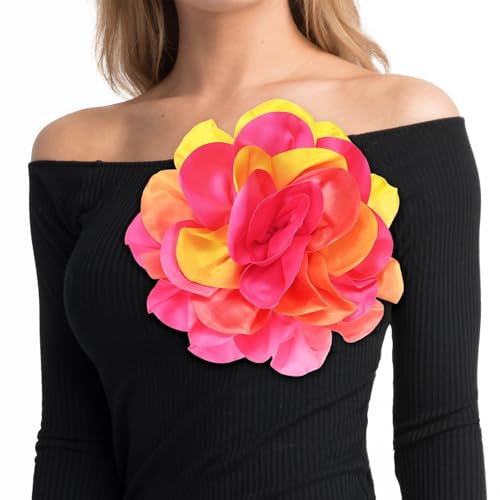 Image of M METERXITY Extra Large Rose Flower Brooches, Lapel Pins Dainty Satin Fabric Big Camellia Oversized Brooch Pin for Women