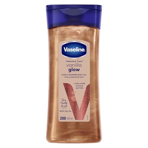 Vaseline Intensive Care Vanilla Glow + Sunlit Shimmer Body Oil 200ml Gel | For Illuminated Skin | Goodness of 100% Pure Cocoa Butter*