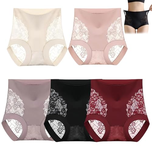 Braguitas De Encaje De Cintura Alta Sin Costuras para Mujer, Braguitas De Encaje Floral para Mujer, Ropa Interior Transparente De Malla para Descarar (2XL,5 Piezas) Braguitas De Encaje De Cintura Alta Sin Costuras para Mujer, Braguitas De Encaje Floral para Mujer, Ropa Interior Transparente De Malla para Descarar (2XL,5 Piezas)