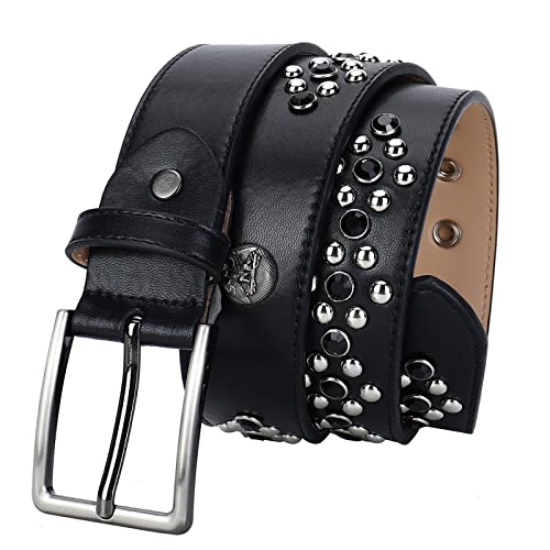 Ceinture cuir à rivets brillants strass pour femme et homme punk rock