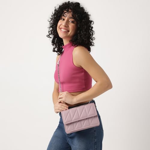 Image of Fastrack Casual Sling Bag with Magnet Button Closure for Girls, Small Size with Internal Organiser, Handheld Design and Metal Chain Sling
