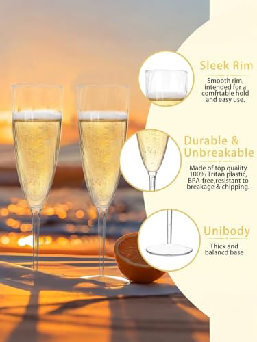 WDF 36PCS Clear Champagne Flutes Plastic - 6 OZ Clear Disposable Champagne Flutes Party Supplies for Wedding/Birthday/Parties