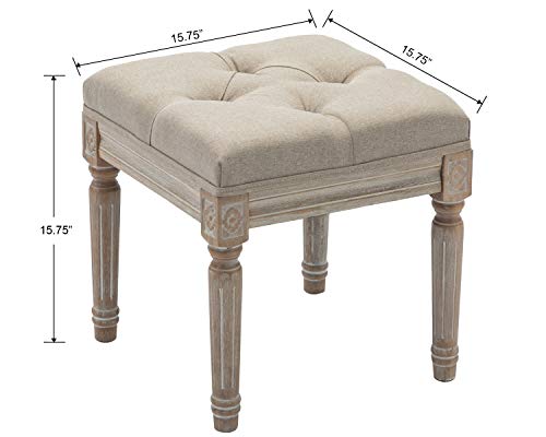 Kmax Small Padded Bench, Square Upholstered Rustic Ottoman Bench, Vanity Stools for Bedroom, 15.75\" x 15.75\" x 15.7\" Beige