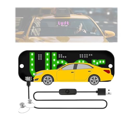 LED Light Sign for Car,Taxi Windshield LED Car Sign with Suction Cups,Taxi Cups USB Plug Windshield Light Sign,Dual-Color Conversion,Scrolling Display Board (Green)