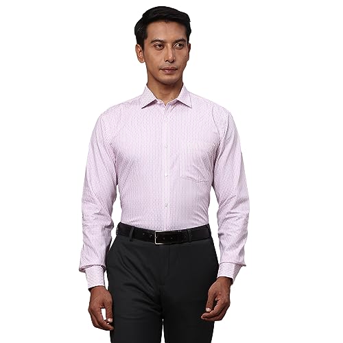Image of Park Avenue Men's Pure Cotton Stripe Pattern Slim Fit Semi Cutaway Collar Full Sleeve Formal Shirt