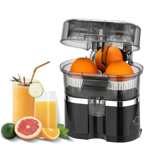 Exprimidor eléctrico de 100 W, exprimidor doble de cítricos de 400 ml con cortador de cítricos, exprimidor de naranja recién exprimido a mano, exprimidor portátil de prensado en frío for limón(Black)
