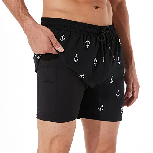 Image of BRISIRA Mens Swim Trunks Swim Shorts Quick Dry 5 inch Inseam Beach Shorts with Compression Liner and Zipper Pocket
