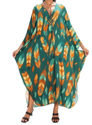 Image of Yanziliu Kaftan Dress for Women,Plus Size Hawaiian Batwing Sleeve Beach Cover Up Summer Swimsuit Dresses