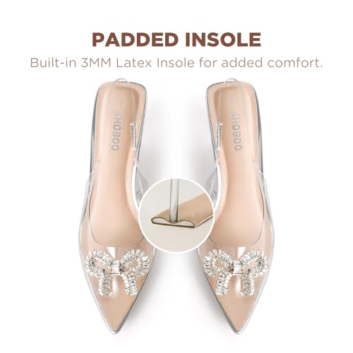 Women's Slingback Kitten Heels with Sparkly Rhinestone Bow - 2.4'' Inches Pointed Toe Pumps for Wedding Party Dress3