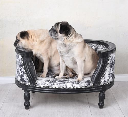Königliches Hundebett Hundesofa im Barockstil Holz Schwarz Weiss Mops Bully 70cm cat700i63 Palazzo Exklusiv