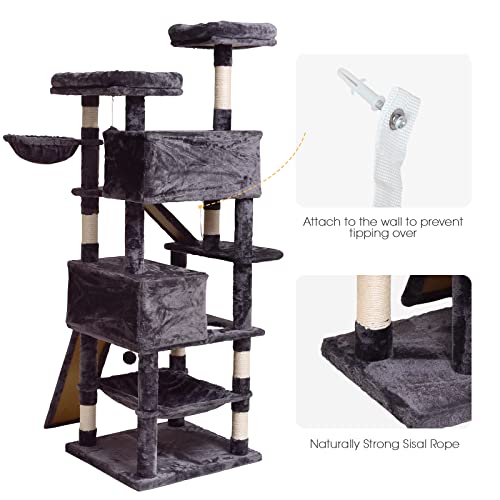 Torre para gatos 70.1 in con rascadores y hamaca miniatura 6