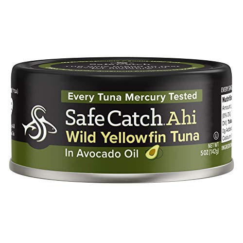 Safe Catch Wild Ahi Yellowfin Tuna Fish Canned, Wild Caught, Lowest Mercury, Lean Protein, Omega 3, Gluten-Free, Kosher, in Avocado Oil, Pack of 6