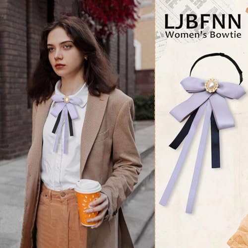 Image of LJBFNN Womens Bow Tie, Clip on Bow Ties Pre Tied Bowtie for Women Girls Ribbon Rhinestone Bow Tie for Shirt Uniform Wedding