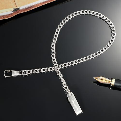 Cadena para reloj de bolsillo plateada TREEWETO de 37,5 cm para chaleco 7