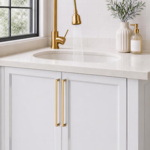 Image of Ravinte Champagne Bronze Kitchen Cabinet Solid Handles,10 Inch,5 Pack | Solid Zinc Alloy, Modern Slim Style, Square Design, Deep-Thread Firm Base, Screws Included, for Kitchen Drawers & Cupboards