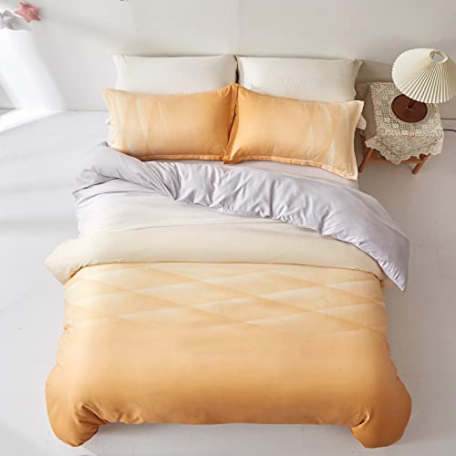 Kids Duvet Cover Set For Girls Boys Twin Size Reversible Pastel Rainbow Ombre Yellow Grey Bedding Set Soft Microfiber Comforter Cover For Kids Teen Girl Women 2 Pieces #TOP2