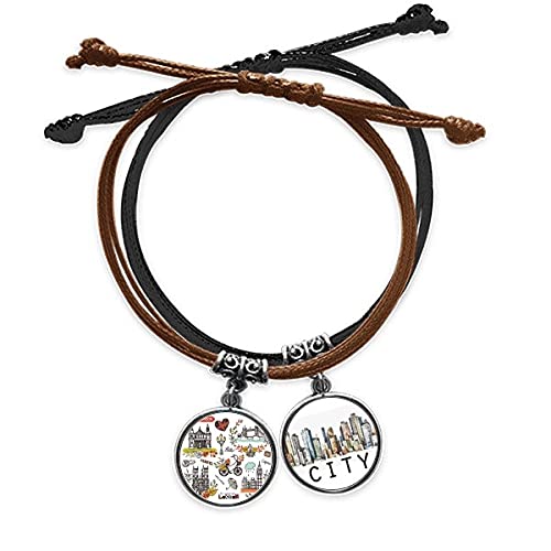 Bracelet corde main chaîne Sidi motif Londres graffiti en cuir