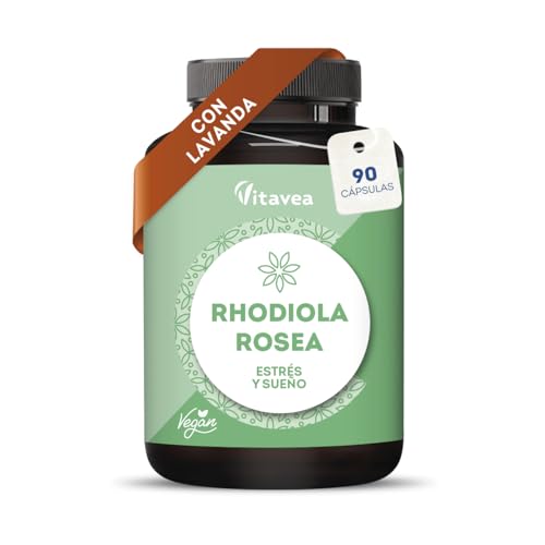 Rhodiola Rosea y Lavanda - 1520 mg - Antiestrés Natural, Ánimo Positivo y Equilibrio Mental - 90 Cápsulas Veganas - Suplemento para la Ansiedad y Fatiga - Vitavea
