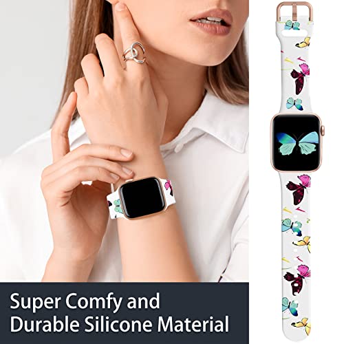 Image of ACESTAR Double Sided Band Compatible with Apple Watch Band 38mm 40mm 41mm /42mm(Series 11 10), Cute Floral Soft Silicone Replacemen for iWatch Series 11 10 9 8 7 6 5 4 3 2 1 SE, Butterflies