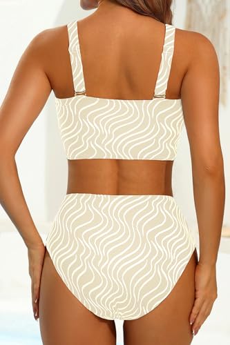 Image of High Waisted Bandeau Bikini Set - Women Strapless Two Piece Swimsuits Ribbed Longline Full Coverage Bathing Suits Swimwear