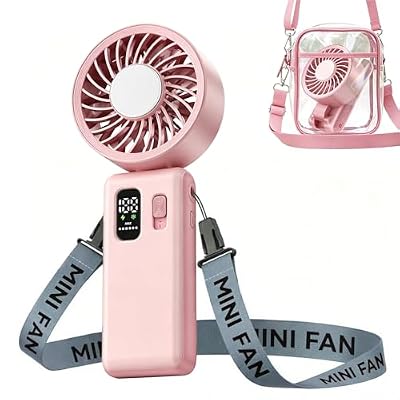 ALLENERGY 3-in-1 Portable Handheld Fan, 6000mAh High-Speed Turbo Handheld Fan Rechargeable, 100 Speeds Stepless Adjustment Mini Personal Desk Fan for Travel, Camping, Outdoor,Pink