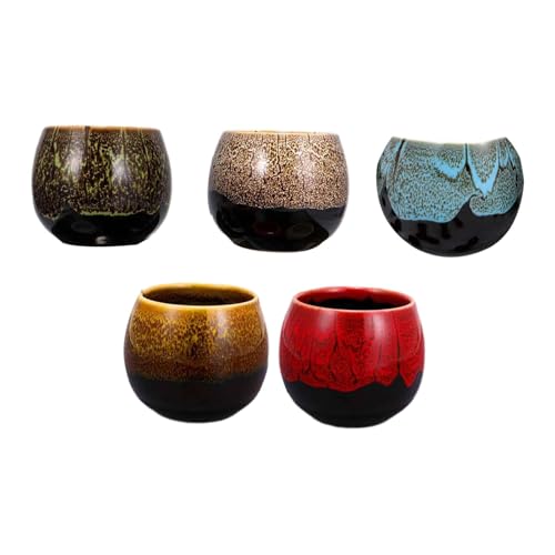 Colcolo 5 Tazas de té de cerámica japonesas, sin asa, para Matcha, Accesorios para Ceremonias de té, Tazas de café para Bebidas frías y Calientes, Color Mezclado