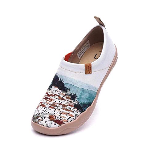 Uin Women's Slip Ons Canvas Lightweight Sneakers Walking Casual Loafers Comfortable Art Painted Travel Shoes A Red Vival City (9) #TOP5