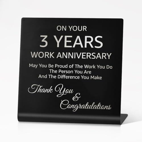 PULEXHO Your 3 Years of Work Anniversary Stainless Steel Desk Decor, 3rd Work Anniversary Presents, Happy 3rd Working Anniversary Decorative Signs, Thank You Gifts for Women Men Coworkers Employees
