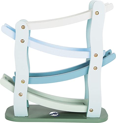 small foot Rennbahn im Kaskadenstil aus Holz, mit Vier Holzautos, für Kinder ab 3 Jahren, 11651, 25 x 10 x 29 cm, Blau