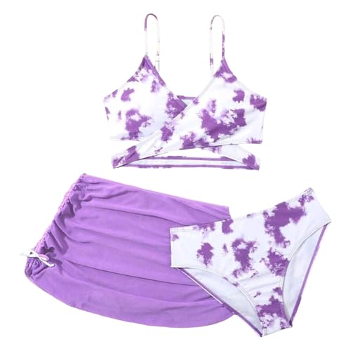 Girls Swimsuit High Waist Bikini Adjustable Straps Swimsuits Girls' Swimwear Swim Cover Up Skirt 3 Piece Set