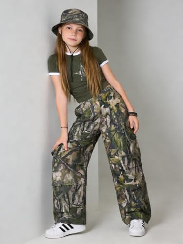Image of Azmxynol Tween Girls Clothes 2 Piece Outfit T-Shirt Top + Cargo Pants, Teen Girl Trendy Clothing Set, Sizes 7-15 Years