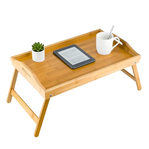 CROWNSHOP Bamboo Bed Tray Table 50x30x24cm Foldable Breakfast Brown 1 PCS