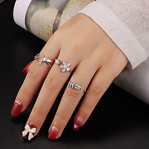 TAMHOO 9/12/15/16 Pcs Open Rings Set for Women with Sparkling Cubic Zirconia- Finger Rings Pack Stackable Rings for Teens,White Gold/Rose Gold/Gold Tone Rings for Girls2