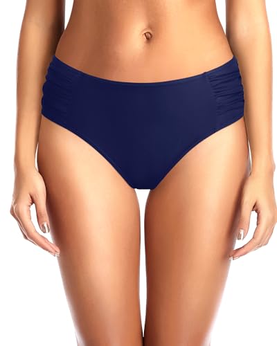 Image of Tempt Me Women Bikini Bottoms Mid Waist Bathing Suit Swimsuit Ruched Swim Bottom