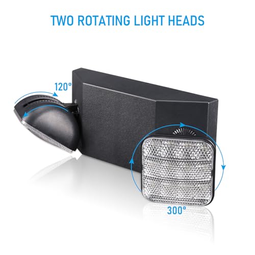 TORCHSTAR LED Emergency Lights, Emergency Lighting with Battery Backup, Dual Heads Adjustable, Lighting Fixtures for Emergency Use, Home Power Failure, UL & FCC Listed, AC 120/277V, Black, Pack of 2 by TORCHSTAR - Image 3