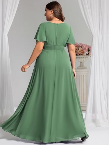 Image of Ever-Pretty Plus Elegant Formal Dresses for Curvy Women Round Neck Short Sleeves Chiffon Bridesmaid Mother of The Bride Dress