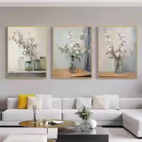 Peinture sur toile haut de gamme de fleurs d'automne avec cadre élégant 60x80cm